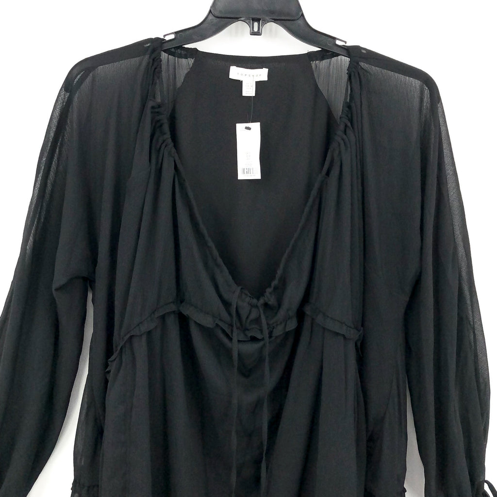 TOPSHOP Women's Cut Out Chuck On Mini Dress Size 6 Black Tie Neck Chiffon NWT
