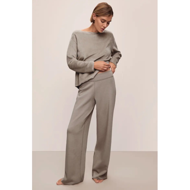 EBERJEY Women's Reversible Plush High Waist Pants Small Tan Toffee Pull-On NWOT