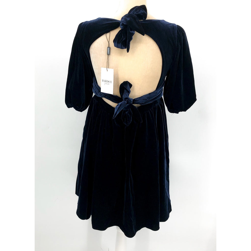 BARDOT Girl's Wynter Velour Dress Size 16 Navy Blue Short Puff Sleeve NWT