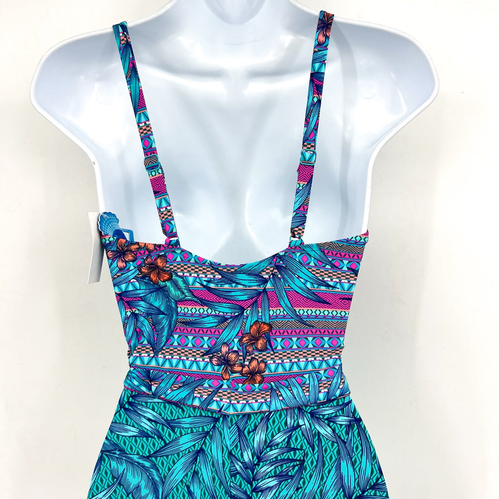 SKINNY DIPPERS Mojito Kiss Kiss Wrap One Piece Swimsuit Medium Blue Malibu NWT