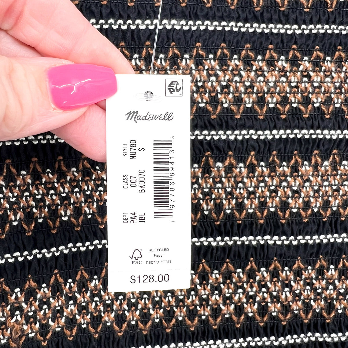 Madewell Womens Poplin Puff-Sleeve Mini Dress Small Black Smocked NU780 NWT