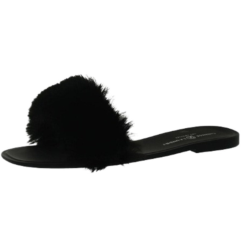 CHINESE LAUNDRY Womens Midnight Flat Slide Sandals Size 8 Black Faux Fur NWOB