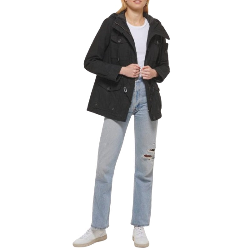 LEVI'S Women's Hooded Field Jacket XL Black Cotton Four Pocket NWT