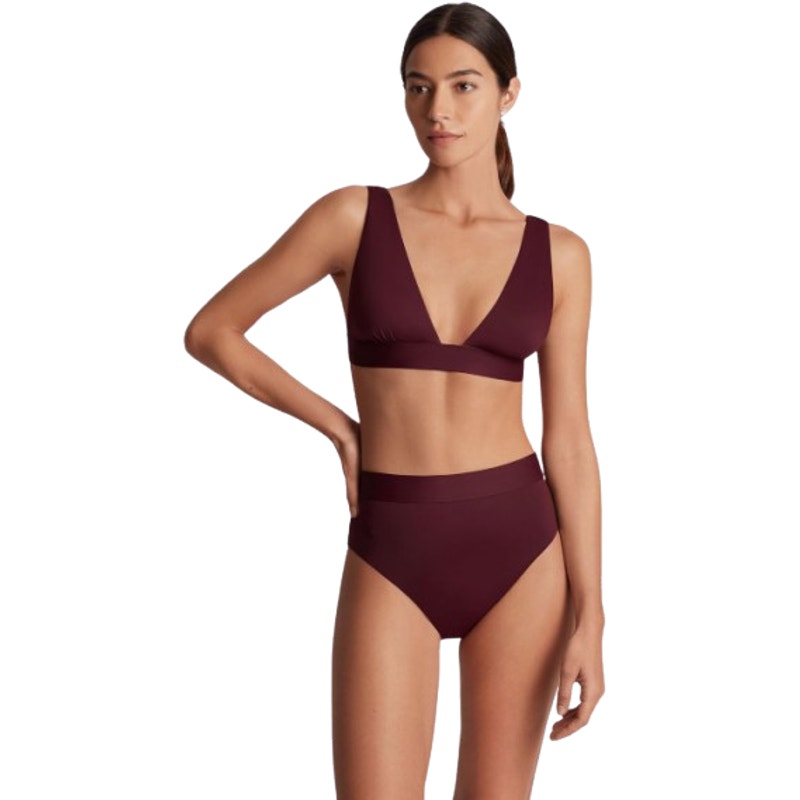 LAUREN RALPH LAUREN Banded V-Neck Bikini Top Size 10 Red Claret Beach Club NWT