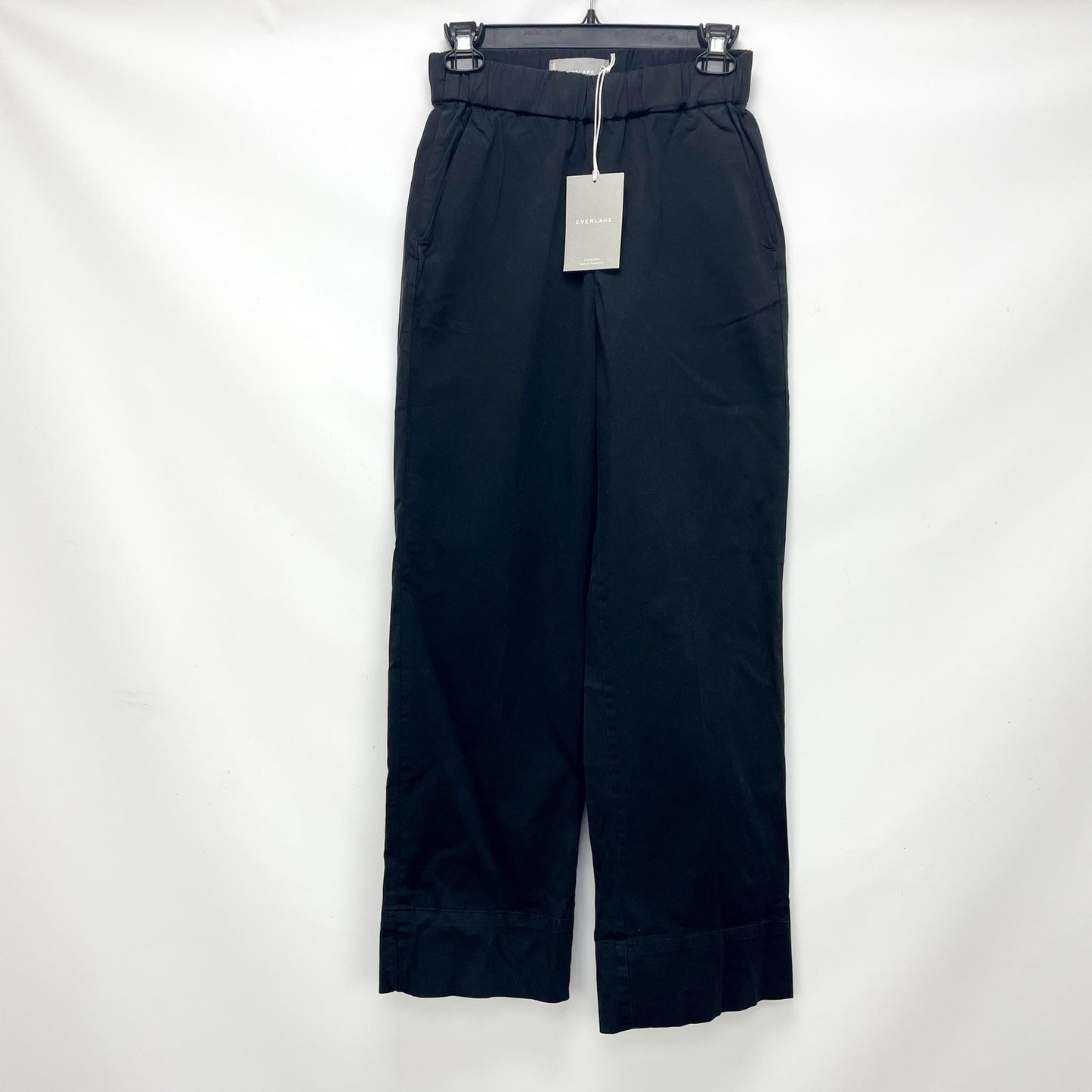 Everlane Womens The Easy Pants Sz 00 Black Elastic Waist Straight Leg Chino NWT