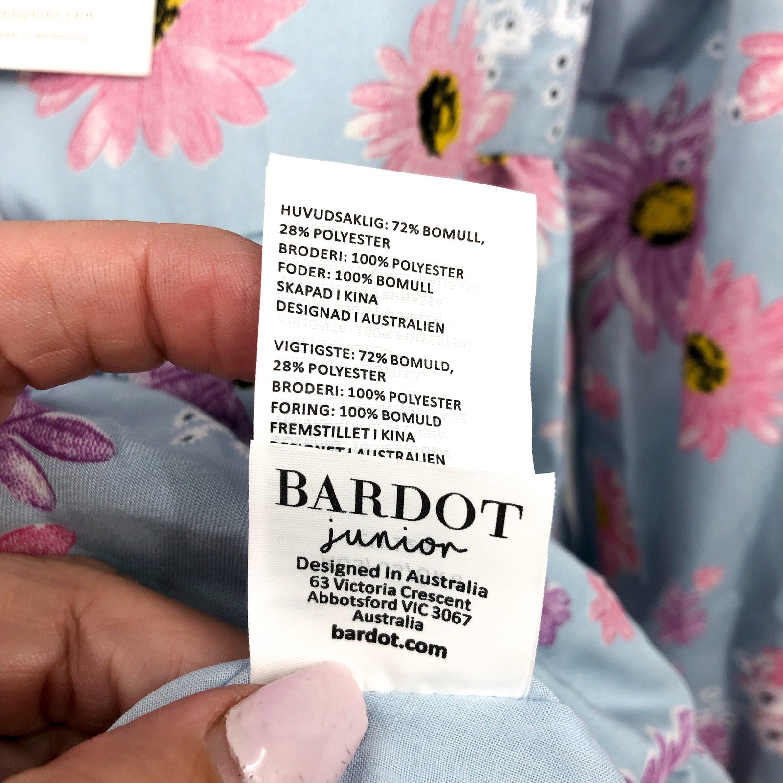 BARDOT Girls Ella Broderie Dress Size 8 Blue Floral Size Long Sleeve NWT