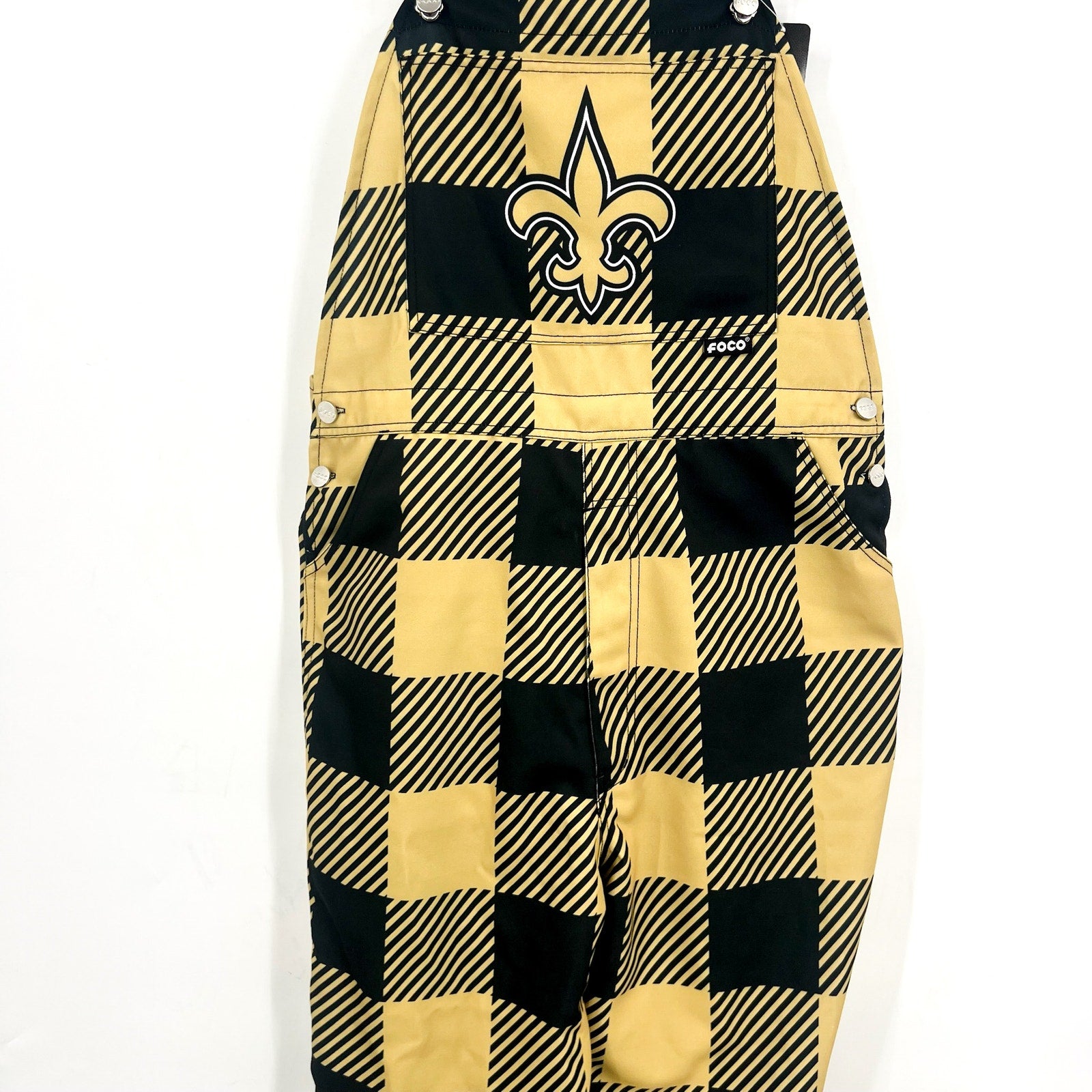 NFL TEAM APPAREL Mens New Orleans Saints Logo Overalls Large Gold Black Logo NWT