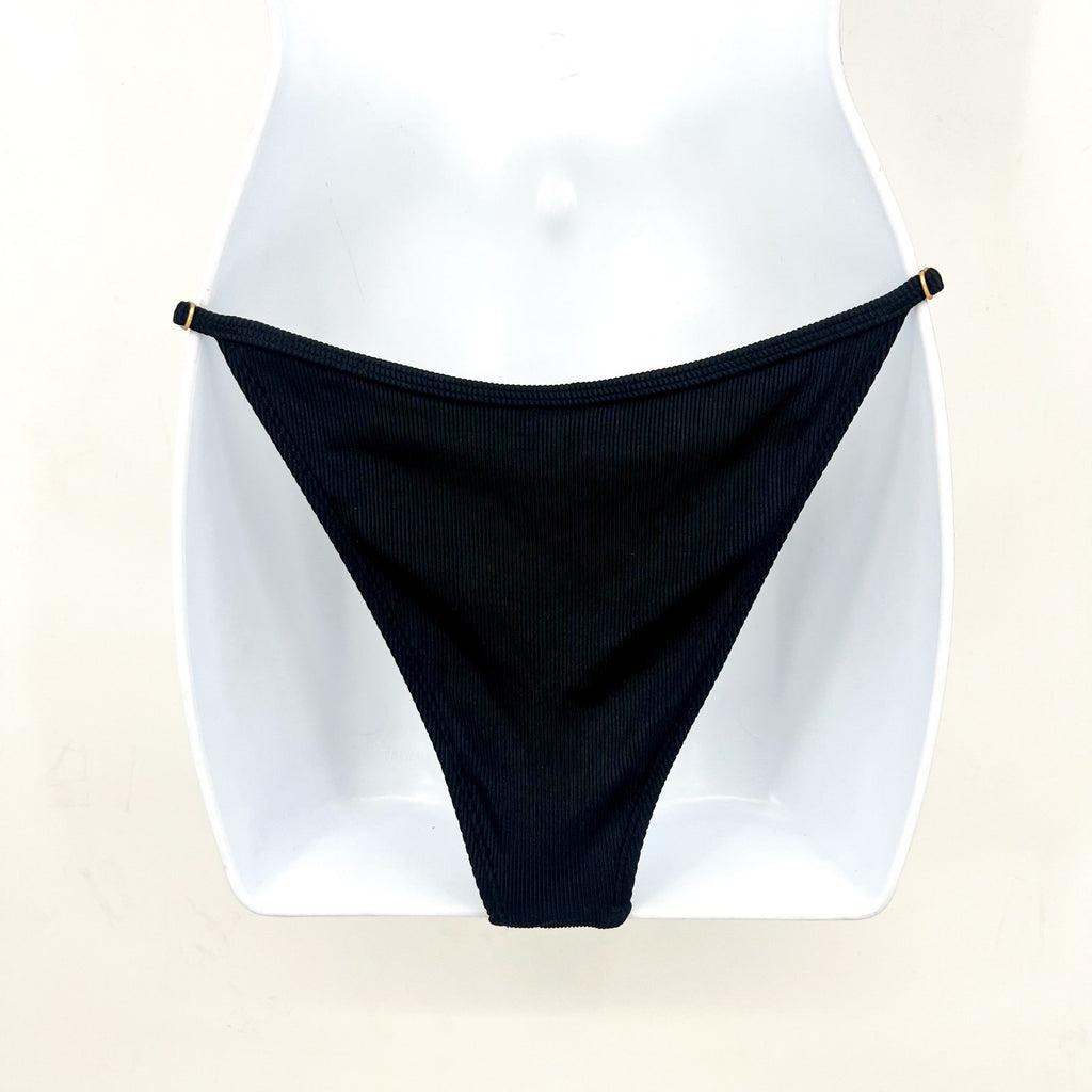 LSPACE Women's Remi Bikini Bottom Medium Black Ribbed Knit Adjustable NWT
