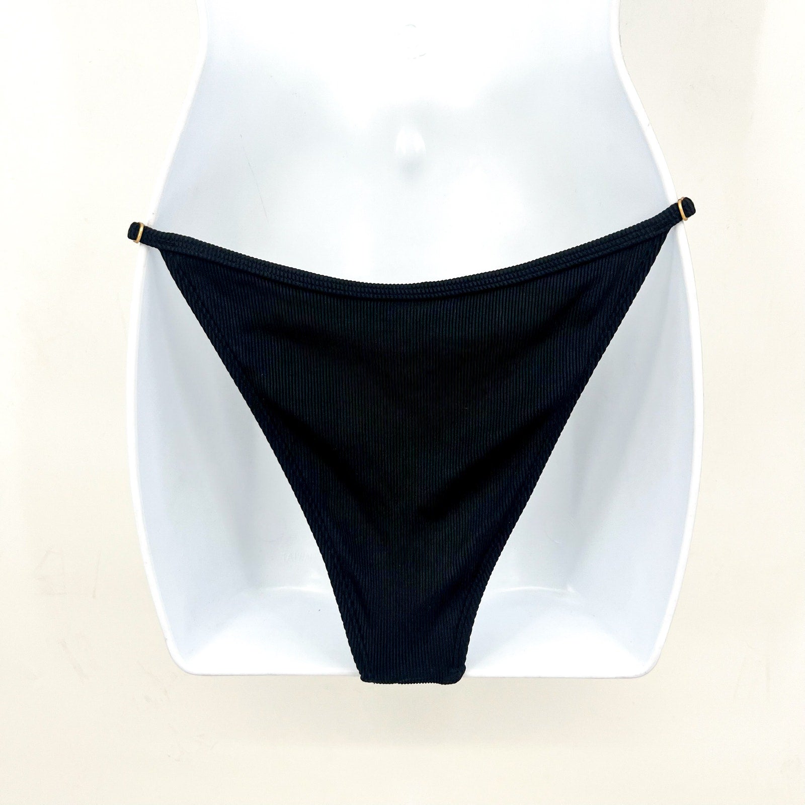 LSPACE Women's Remi Bikini Bottom Medium Black Ribbed Knit Adjustable NWT