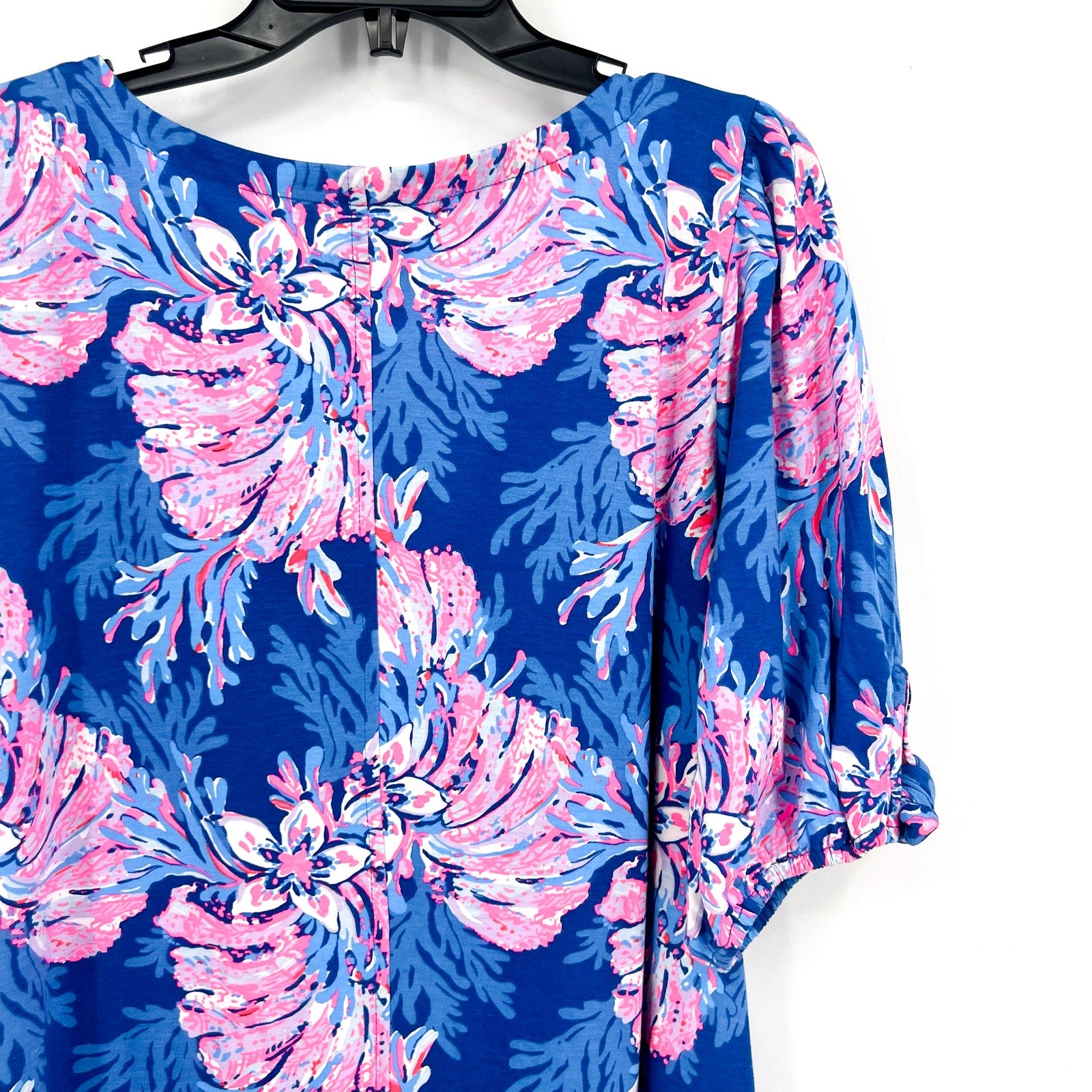 LILLY PULITZER Easley Short Sleeve Dress XXL Blue Pink For the Fans NWT