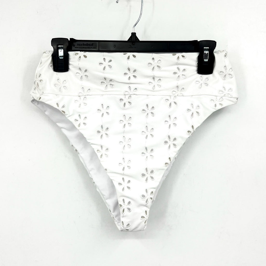 BEACH RIOT Women's Hazel Eyelet Bikini Bottom Large White Magnolia NWT