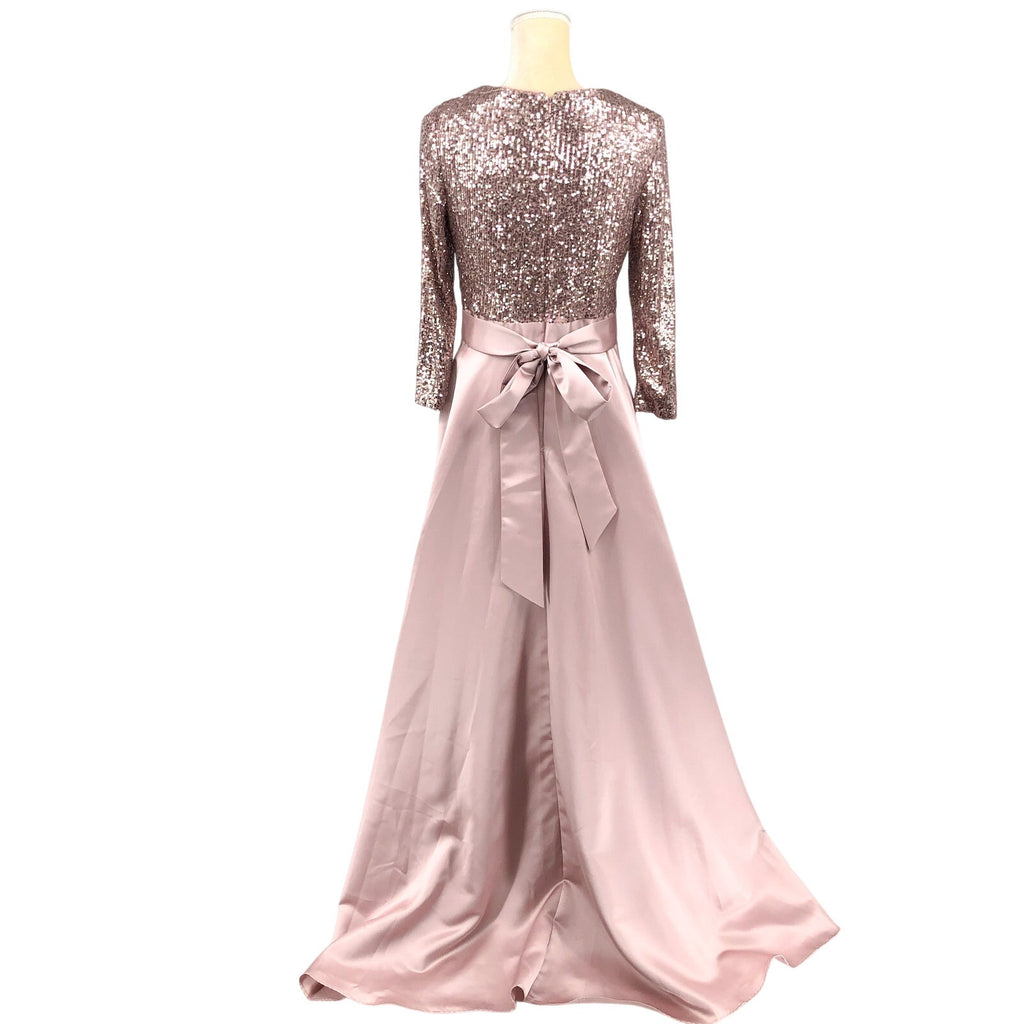 XSCAPE Women's Sequin & Satin A-Line Gown Size 10 Rose Pink Elbow Sleeve NWOT