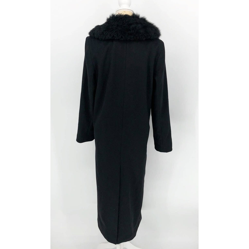 Sofia Cashmere Women Long Full Length Coat 6 Black Fur Collar Wool Cashmere NWOT