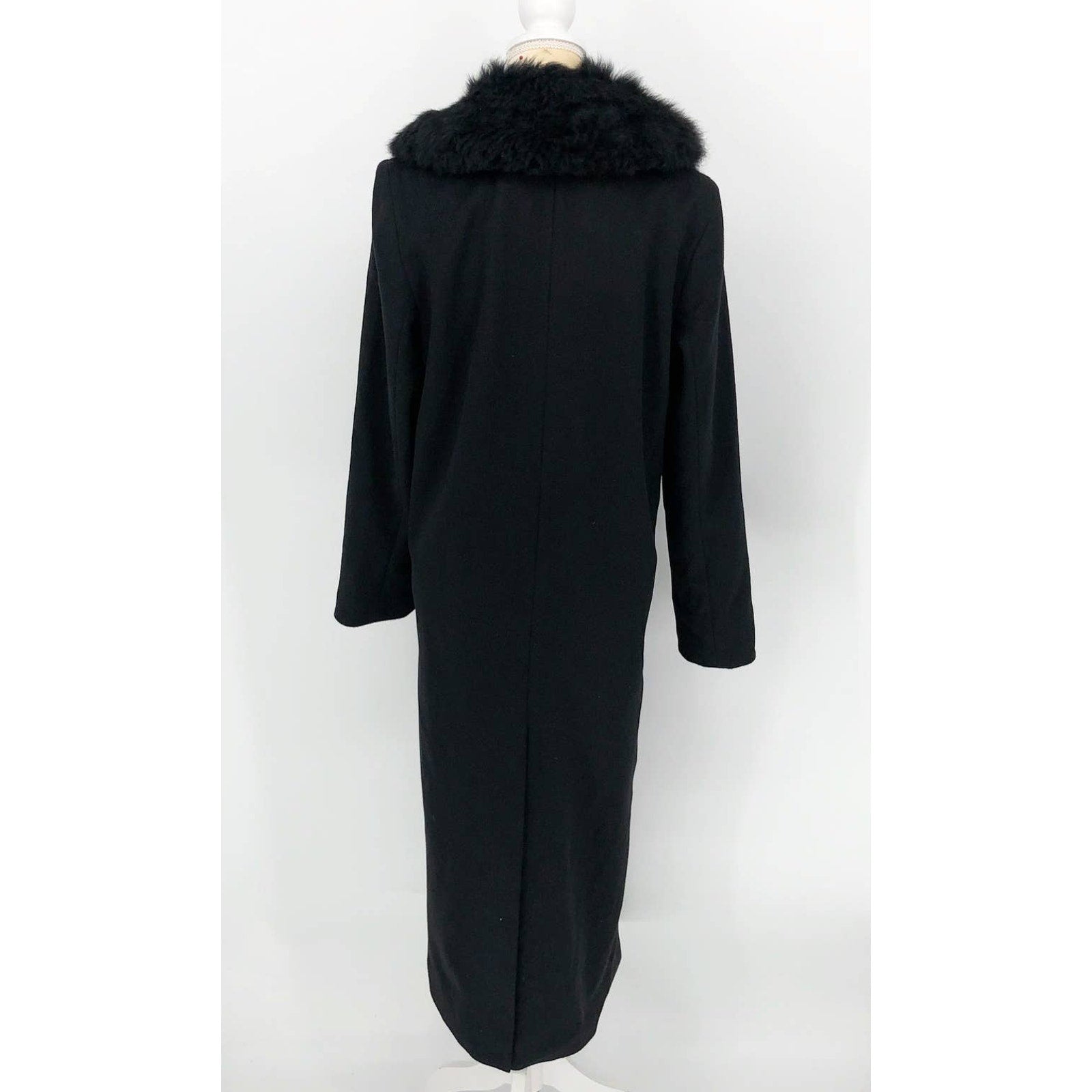 Sofia Cashmere Women Long Full Length Coat 6 Black Fur Collar Wool Cashmere NWOT