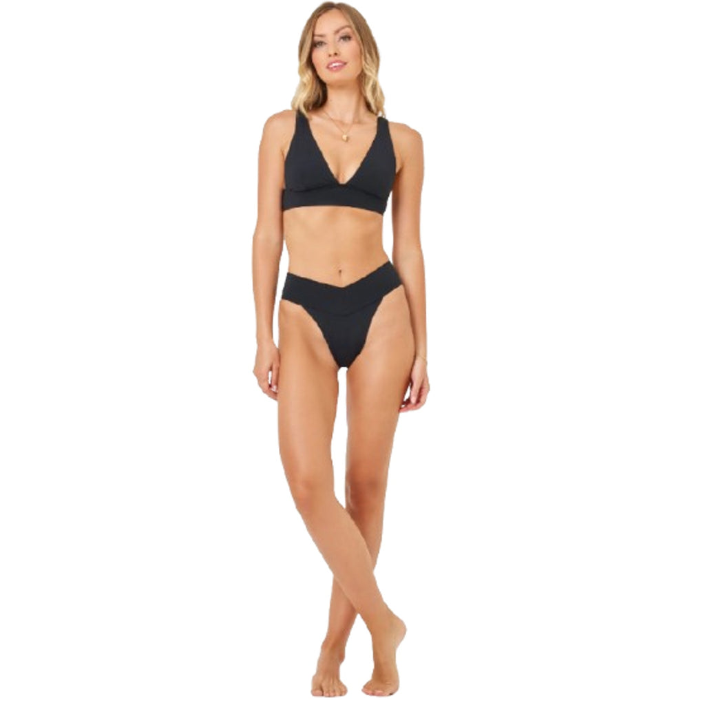 L*SPACE Women's Quinn Classic Bikini Bottom Medium Black V Front NWT