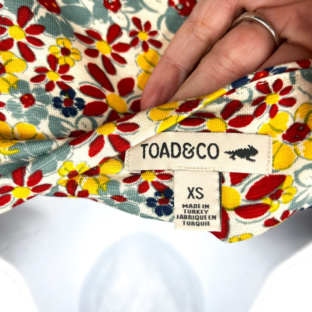 TOAD & CO Womens Rosemarie Dress XS Yellow Red Barley Floral Short Sleeve NWT