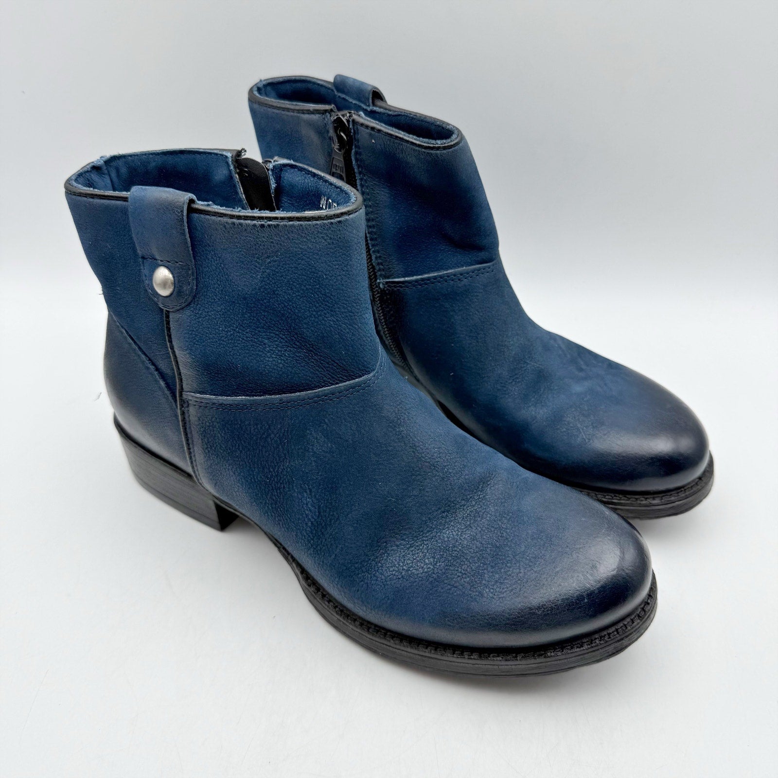 Miz Mooz Womens Norbert Ankle Booties EU 38 US 7.5 Blue Leather NWOB