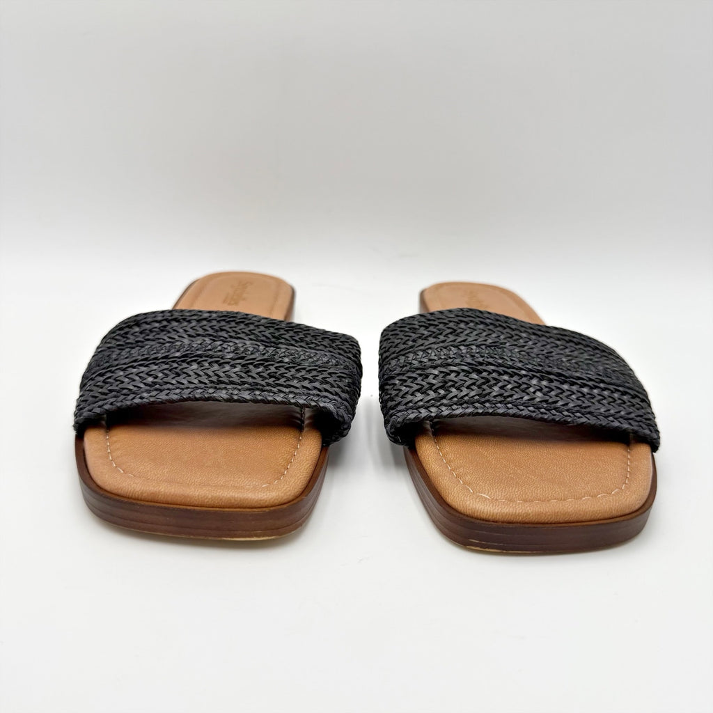 Seychelles Womens Palms Perfection Slide Sandals Size 10 Black Raffia Flats NWOB