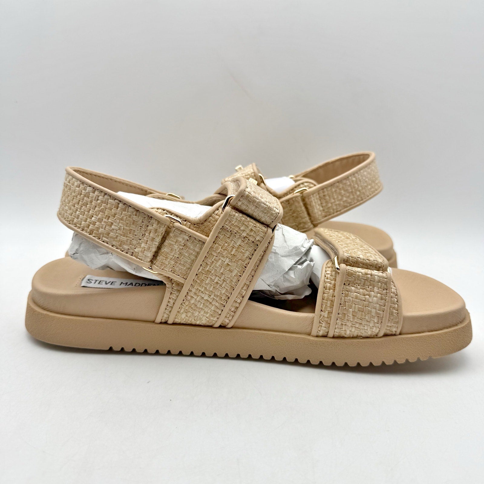 Steve Madden Womens Mona Sandal US 9.5 M Tan Brown Raffia NIB