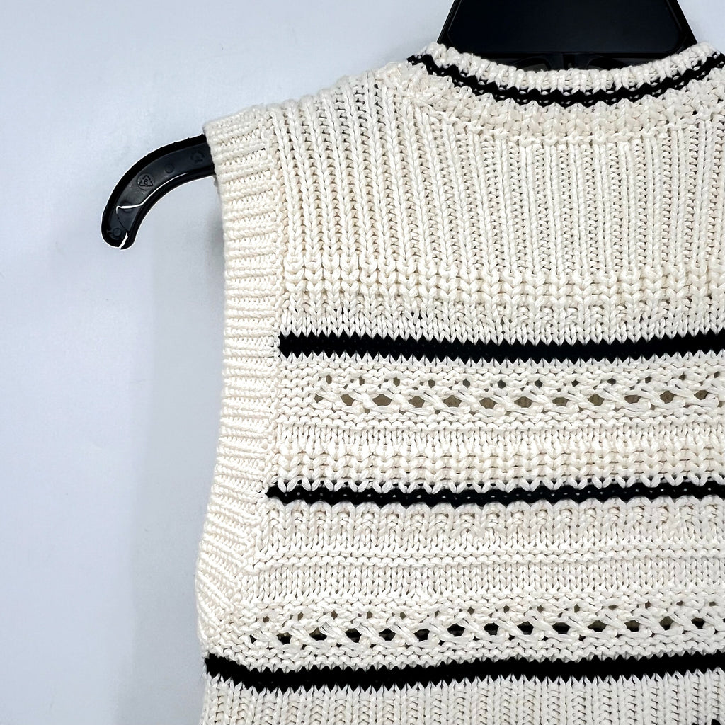 MADEWELL Womens Striped Sweater Vest Medium Cream Black Stripe 100% Cotton NWT