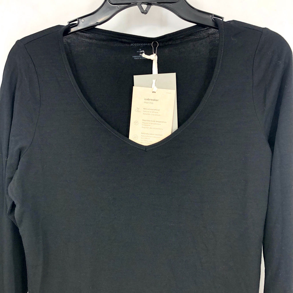 ICEBREAKER Women's Merino 150 Siren Long Sleeve Sweetheart Top Large Black NWT