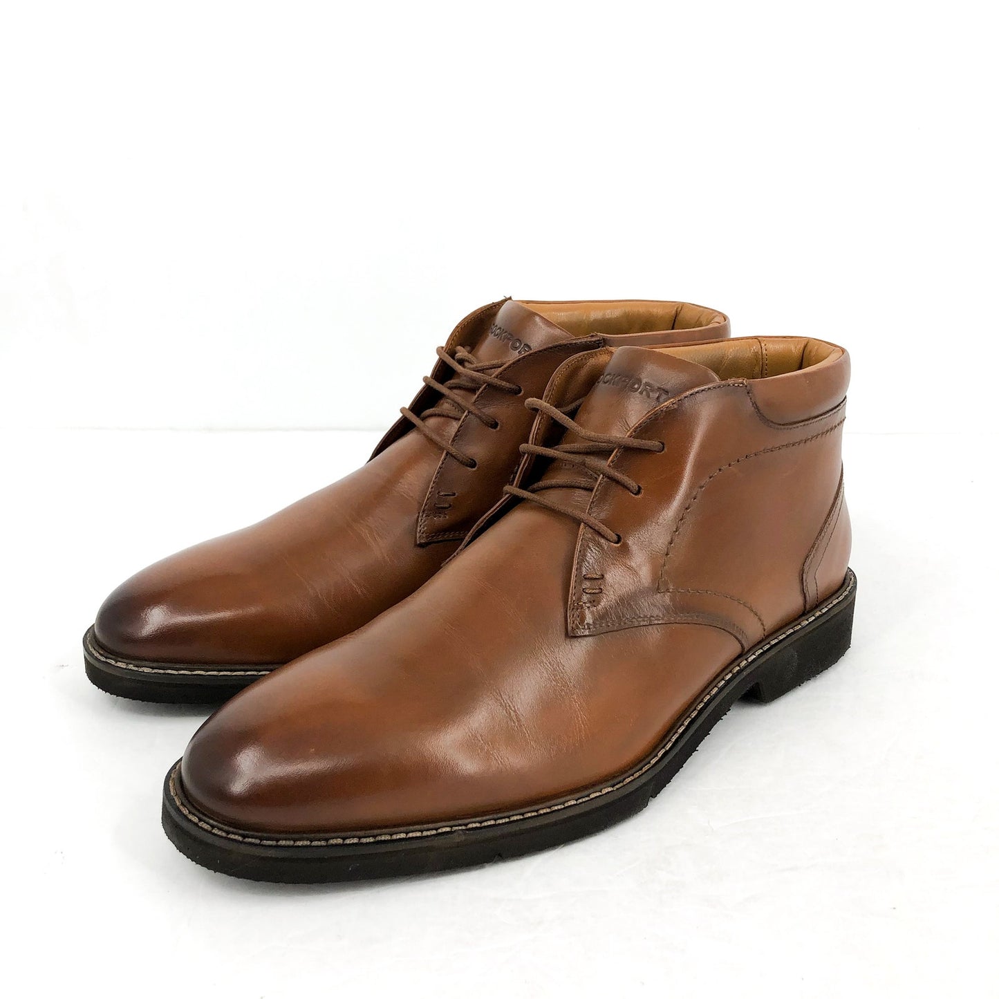 Rockport Mens Flynn Lace-up Ankle Boots US 9.5 XW EU 43 Brown Leather NIB