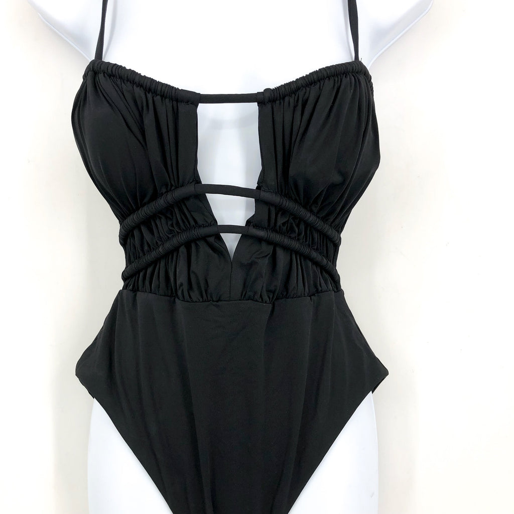 BECCA Women's Color Code Sarai One Piece Swimsuit Large Black Plunge Cutout NWT