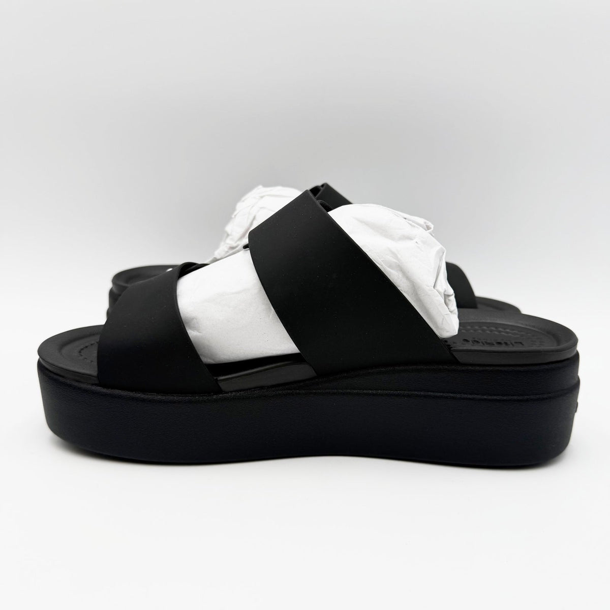 Crocs Womens Brooklyn Buckle Low Wedge Sandals Size 7 EU 37-38 Black NWT