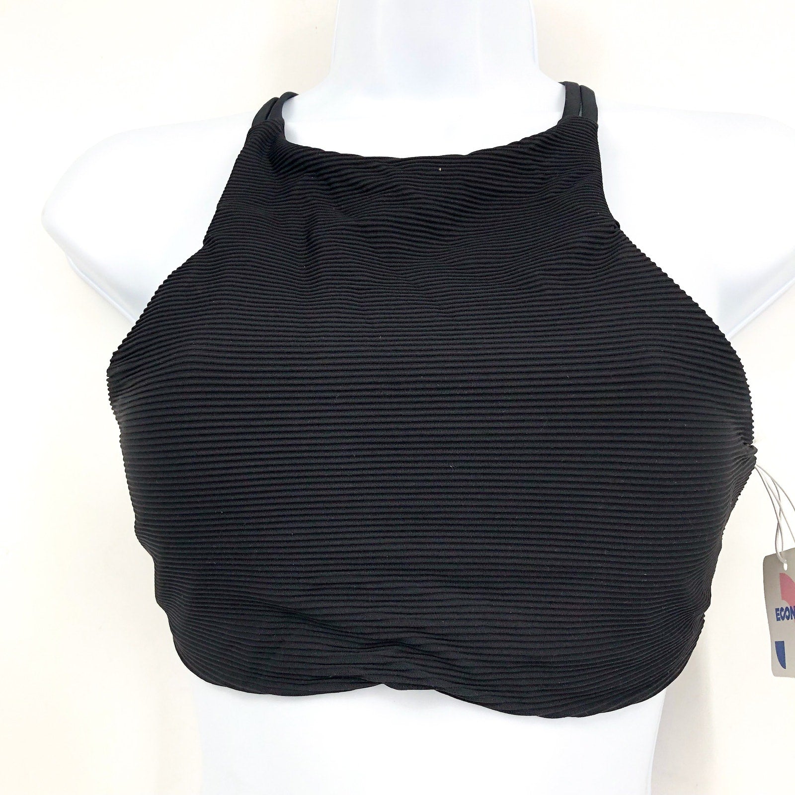 PRANA Women's Onyx Bay Bikini Top Large Black Ottoman High Neck Ribbed NWT