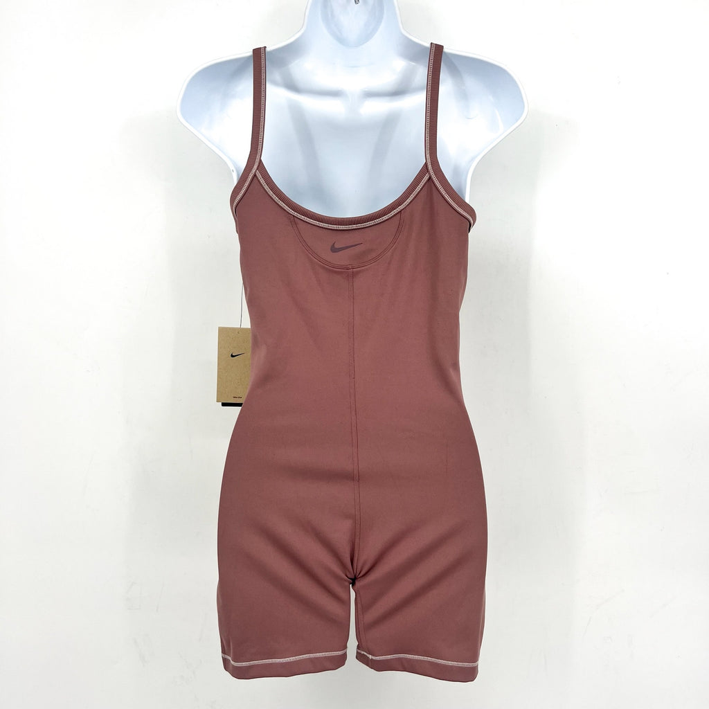 NIKE Women's One Dri-FIT Short Bodysuit Small Pink Smokey Mauve Sleeveless NWT