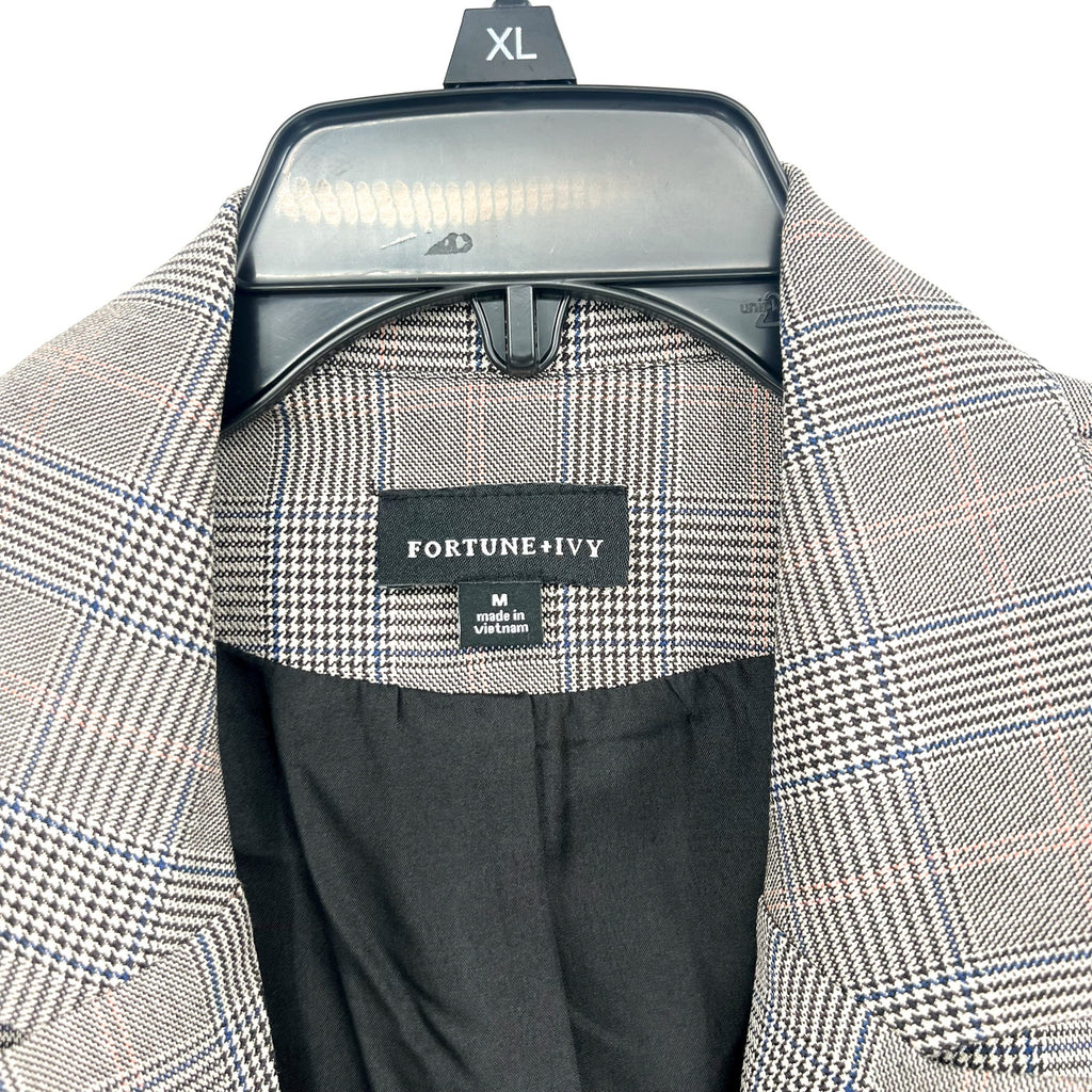 FORTUNE + IVY Women Double-Breasted Blazer Medium Glen Plaid Grey Multi NWOT