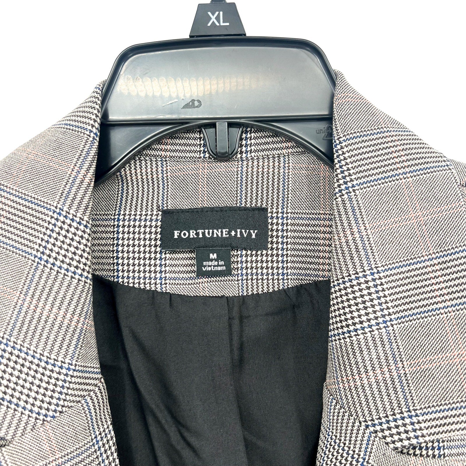 FORTUNE + IVY Women Double-Breasted Blazer Medium Glen Plaid Grey Multi NWOT