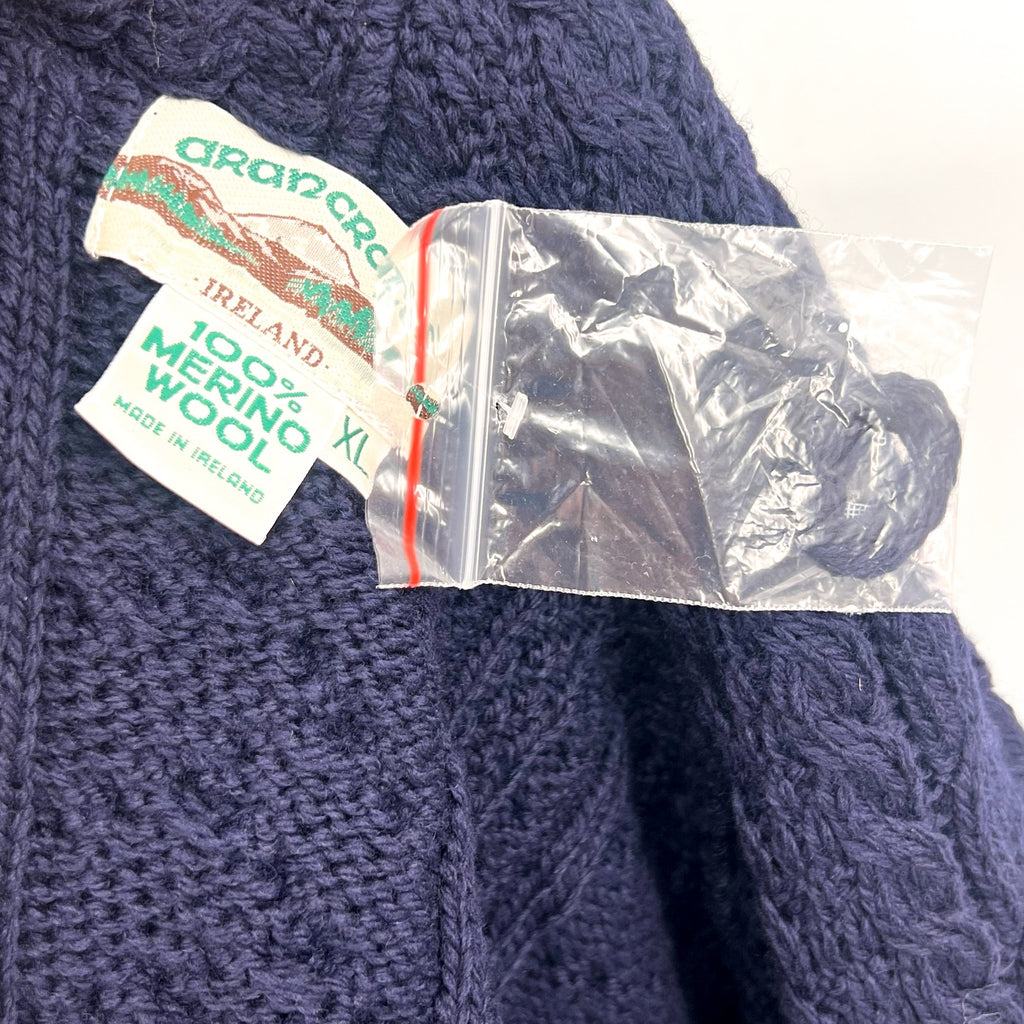 ARAN CRAFTS Women's Waterfall Shawl Cardigan XL Navy Blue Merino Wool NWOT