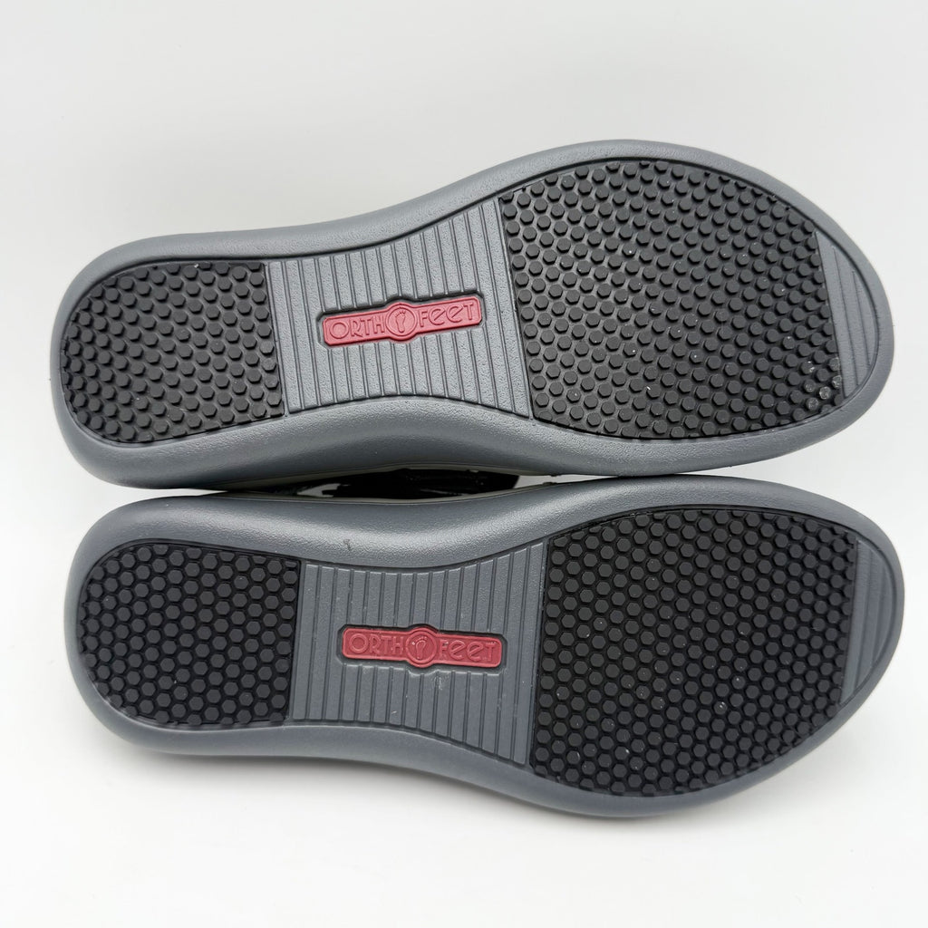 OrthoFeet Womens Naxos Sandals Size 8 Wide Black Leather Comfort NIB