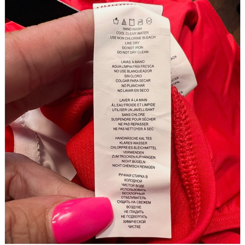 LAUREN RALPH LAUREN Double Strap One Piece Swimsuit Size 10 Red One Shoulder NWT