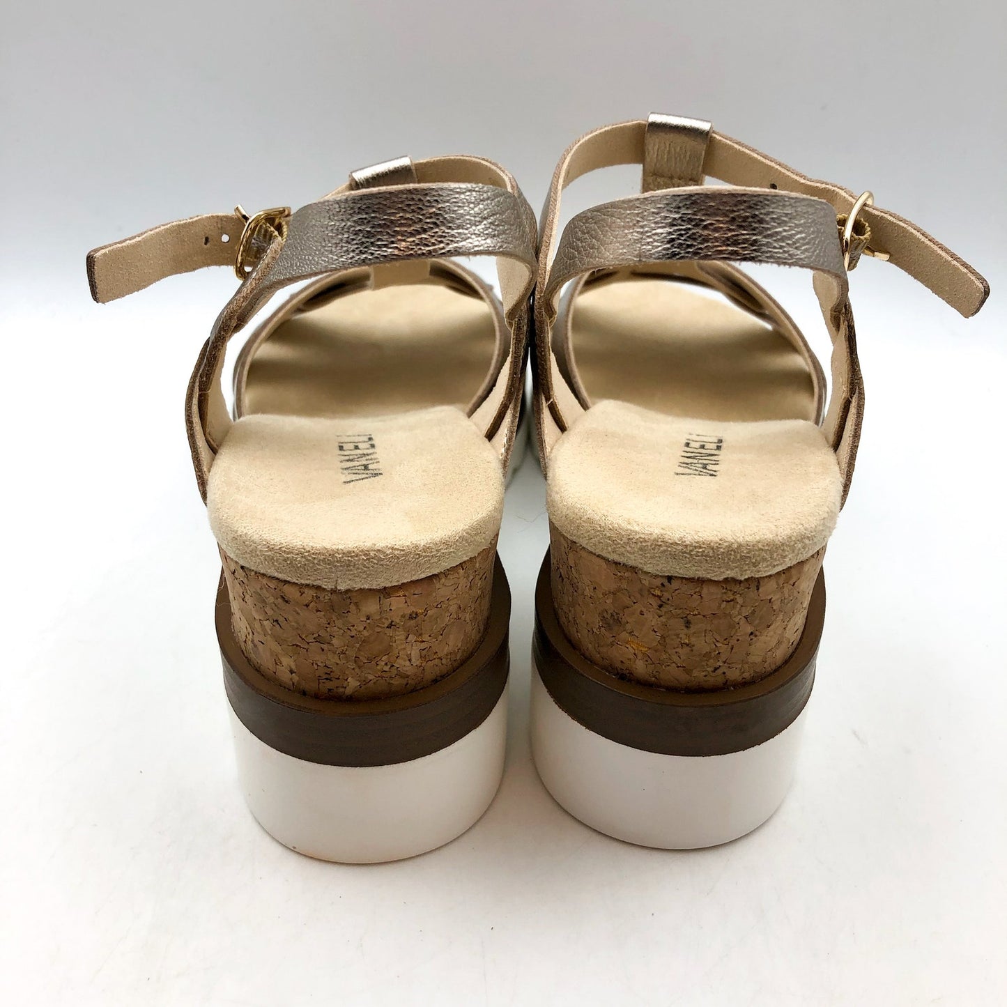 Vaneli Womens Carly Cork Casual Sandals US 8 Narrow Shell Metallic Leather NIB