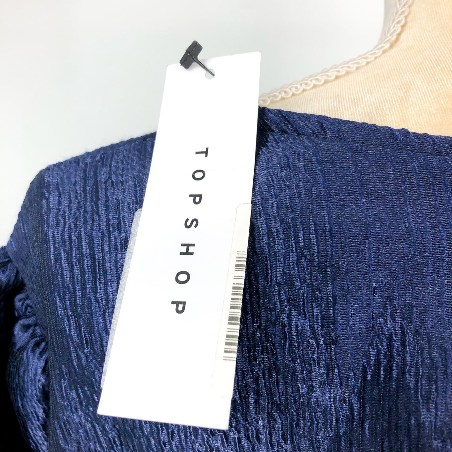 TOPSHOP Open Back Midi Dress Size 8 Midnight Blue Textured Jacquard Boho NWT