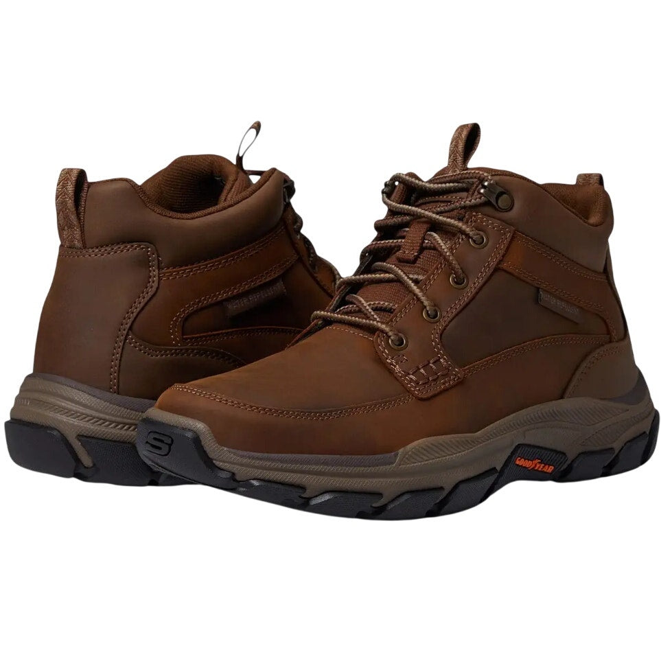 Skechers Mens Boswell Hiking Boots 8 Extra Wide WW Brown Leather Respected NIB