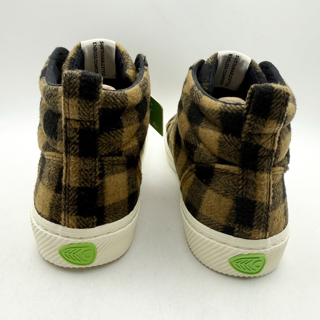 Cariuma Womens OCA High Top Sneakers US 8.5 Brown Black Plaid Organic Cotton NIB
