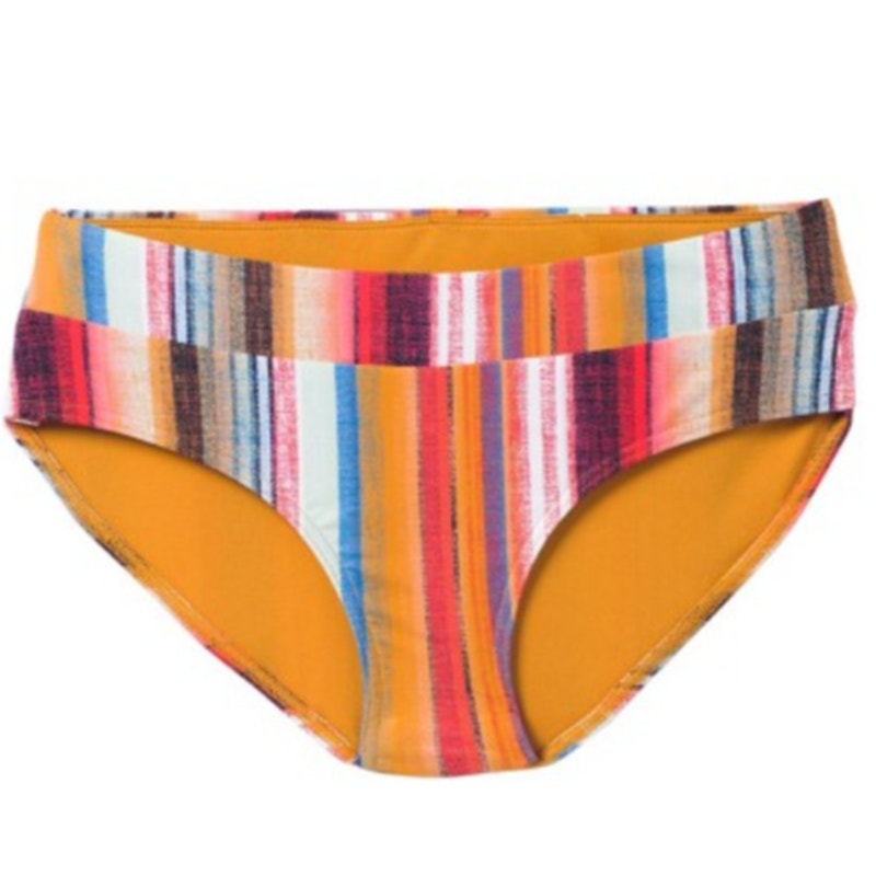 PRANA Women's Presolana Bikini Bottoms XS Gold Baja Stripe Hipster Swim NWT