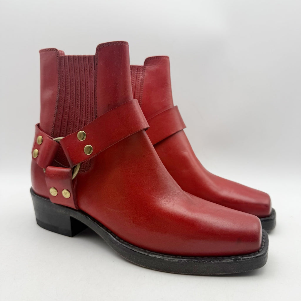 RE/DONE Womens Cavalry Ankle Boots EU 37 US 7 Red Leather NWOB