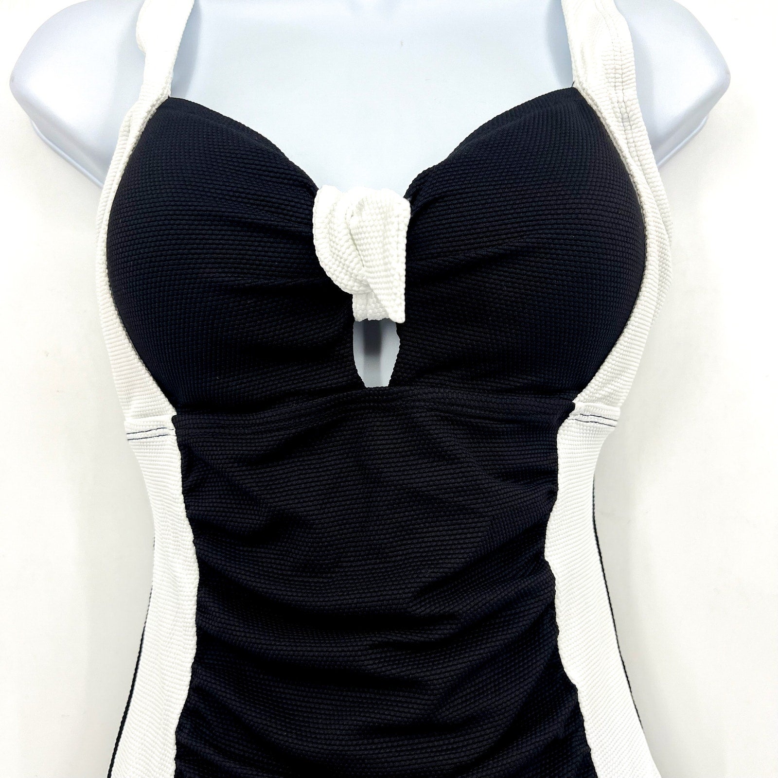TOMMY BAHAMA Island Cays Tie-Front One-Piece Swimsuit Size 8 Black White NWT