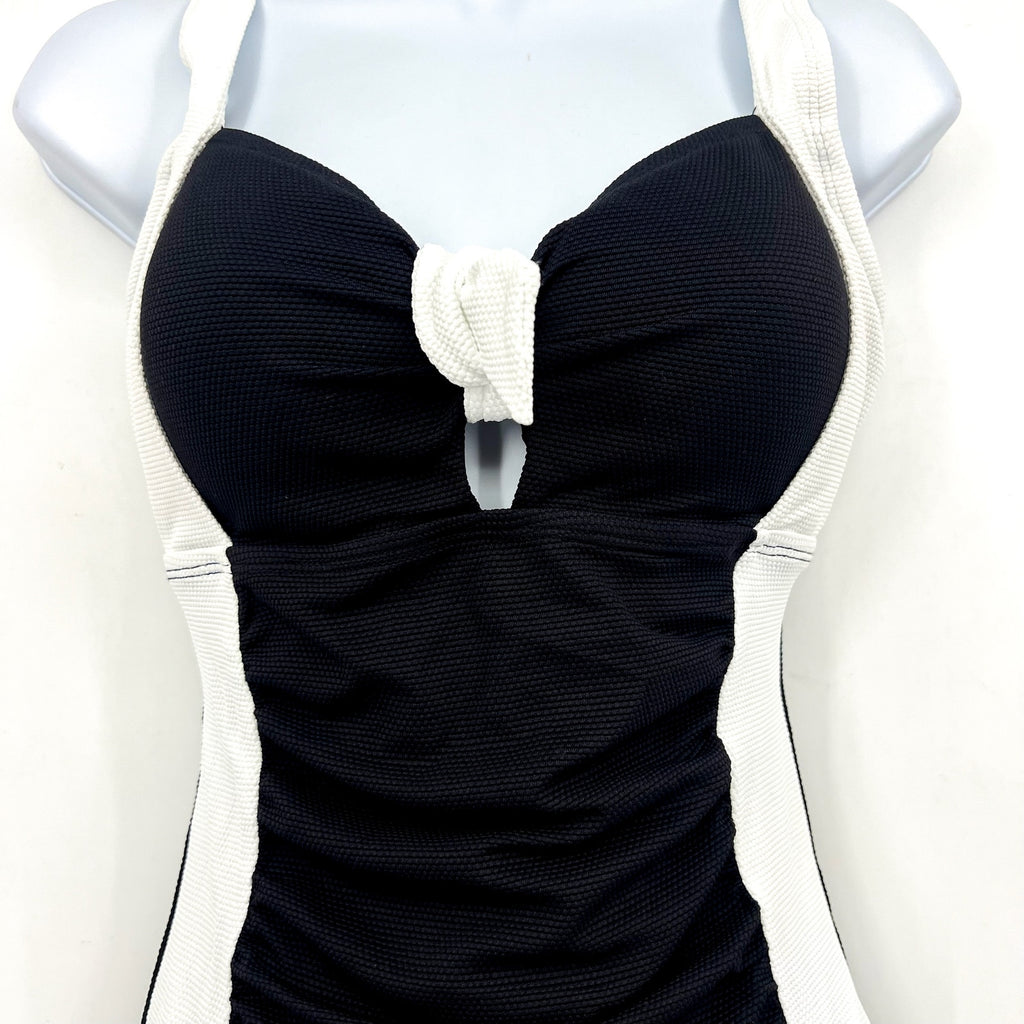 TOMMY BAHAMA Island Cays Tie-Front One-Piece Swimsuit Size 8 Black White NWT