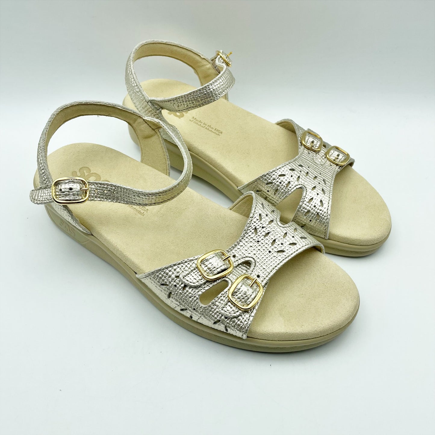 SAS Womens Duo Adjustable Comfort Sandal US 8.5 M EU 39 Gold Leather NWOB