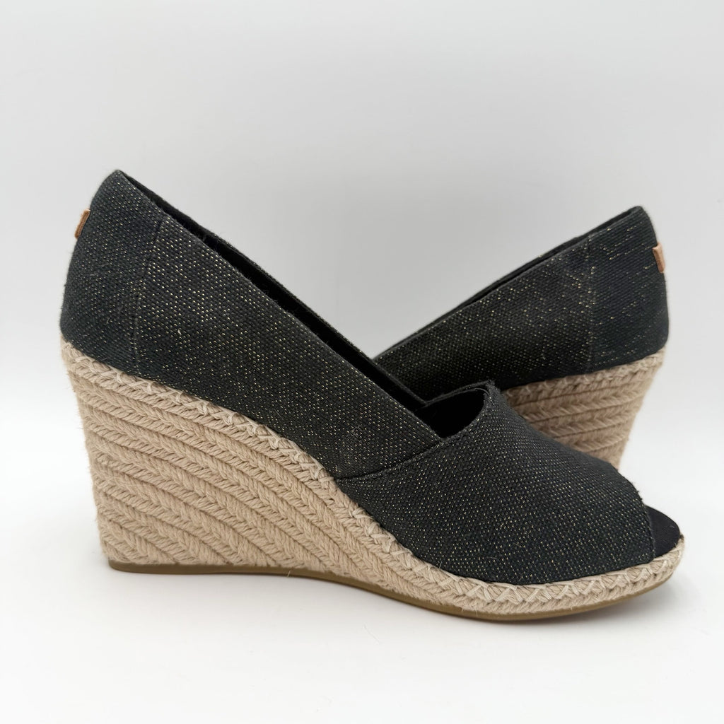 Toms Womens Michelle Wedge Sandals Size 8.5 EU 39 Black Cotton Espadrille NWOB