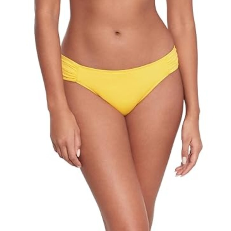 LAUREN RALPH LAUREN Shirred Hipster Bikini Bottom Size 4 Yellow Beach Club NWT