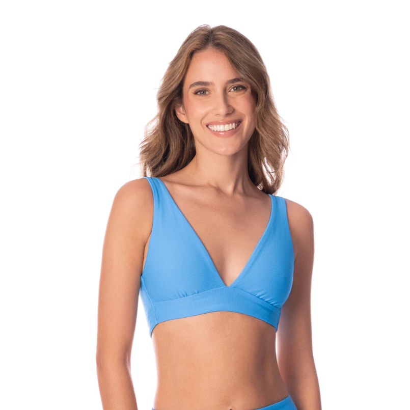 MAAJI Women's Long Line Triangle Bikini Top Medium Allure Blue Lace Up Back NWT