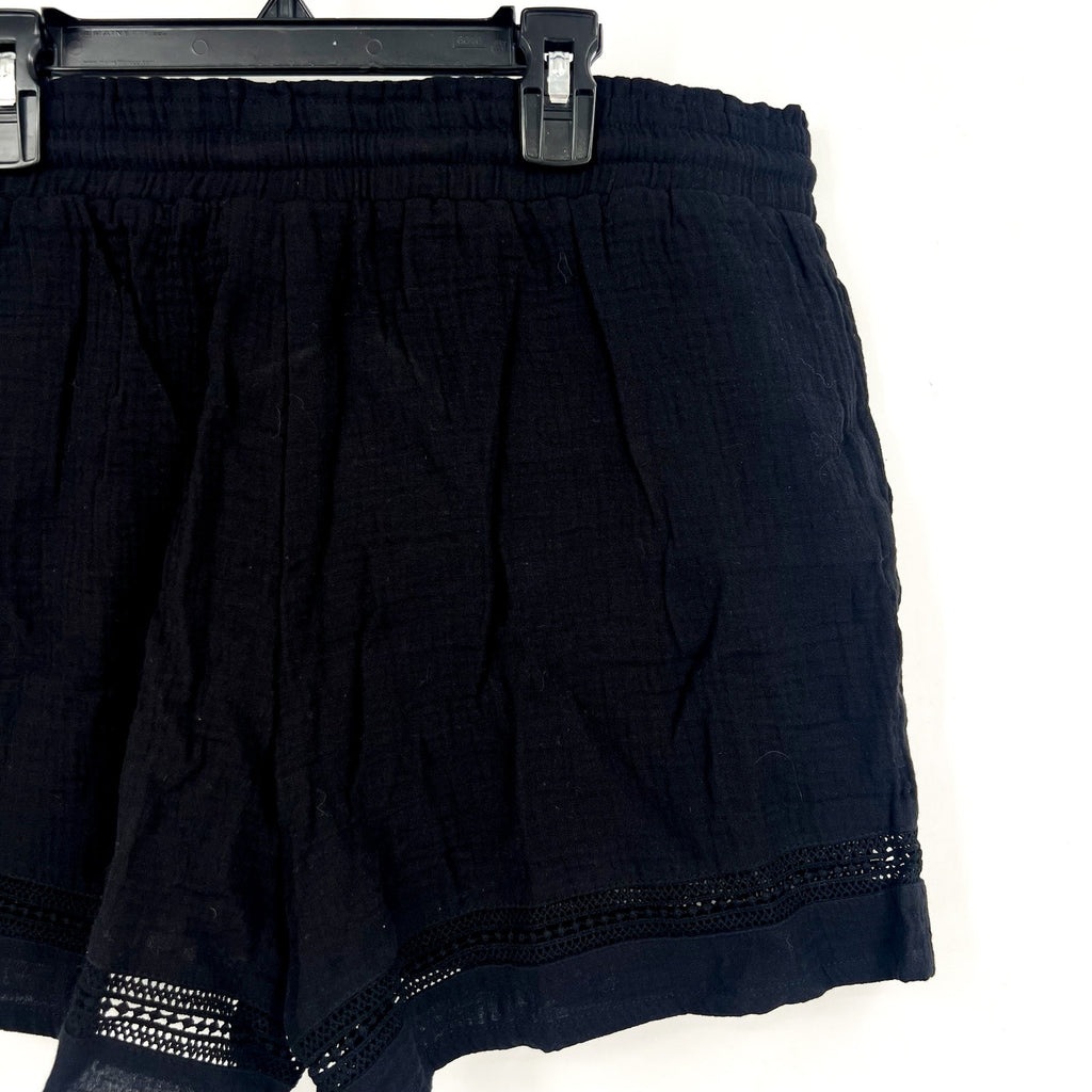 LA BLANCA Womens Seaside Coverup Beach Shorts Large Black Gauze Drawstring NWT
