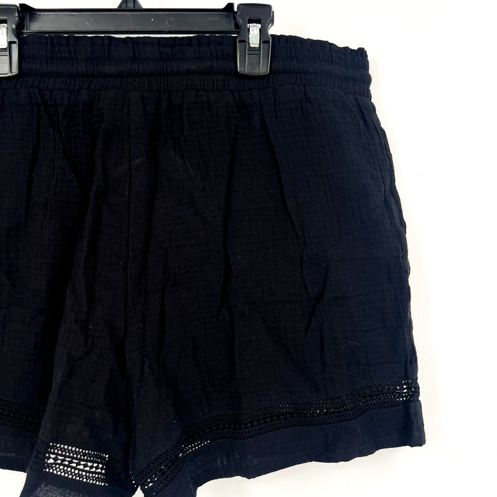 LA BLANCA Womens Seaside Coverup Beach Shorts Large Black Gauze Drawstring NWT