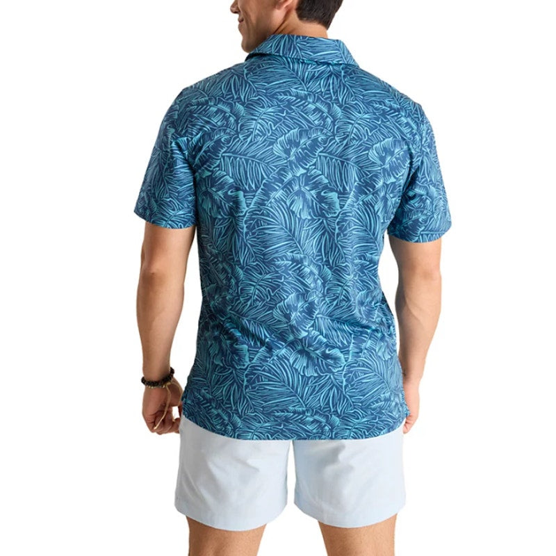 CHUBBIES Mens Performance Polo Shirt Large Blue Dyed And True Print SS NWT